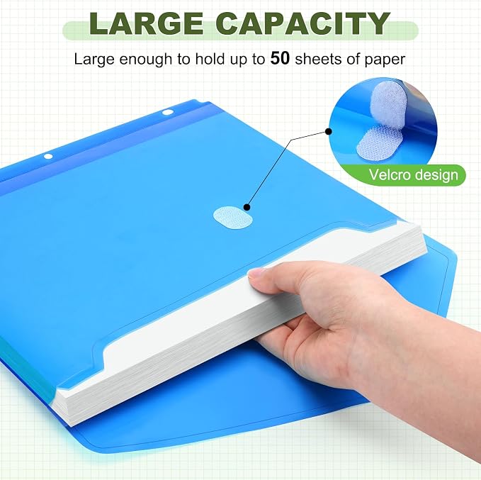 Sooez 30 Pcs Binder Folders Organizer with Staggered Closure, Letter Size | Heavy Weight Binder Pockets for 3 Ring Binders, Space-saving, High Capacity Binder Pouch Sleeves, School Supplies, 5 Colors