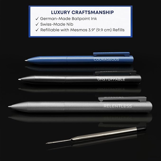 MESMOS 3Pk Luxury Fancy Pen Set, Cool Metal Ballpoint Pens, Office Supplies and Desk Accessories for Men, Unique Birthday Gifts for Men Who Have Everything, Engraved Black Ink Nice Pens