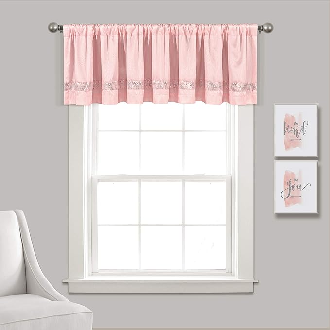 Lush Decor Night Sky Sequins Valance, Single, 84" W x 18" L, Blush & Silver - Extra Wide Curtain - Kitchen Curtain Valance - Modern Glam Decor - Bathroom Or Kitchen Valance For Windows