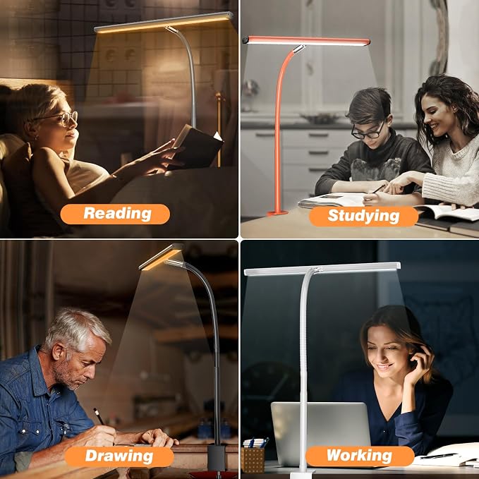 Airlonv LED Desk Lamp with Clamp, 17" Stepless Dimming Light, Orange | 2700K-6500K, 100 LEDs, 360° Gooseneck, Fits Up to 30" Monitors, Flicker-Free Lighting for Home Office, Study& Workbench