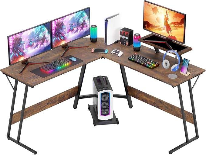 FDW L Shaped 51 Inch Gaming Desk,Corner Computer Desk,PC Gaming Desk,Writing Workstation with Large Monitor Stand for Home Office,Brown