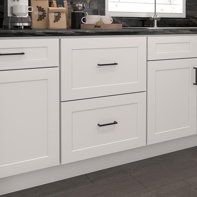 Furinno Shaker Drawer Base Kitchen Cabinet with 2-Drawers, White | 24 D x 24 W x 34.5 H, Ready to Assemble, Plywood, for Pantry, Dining Room