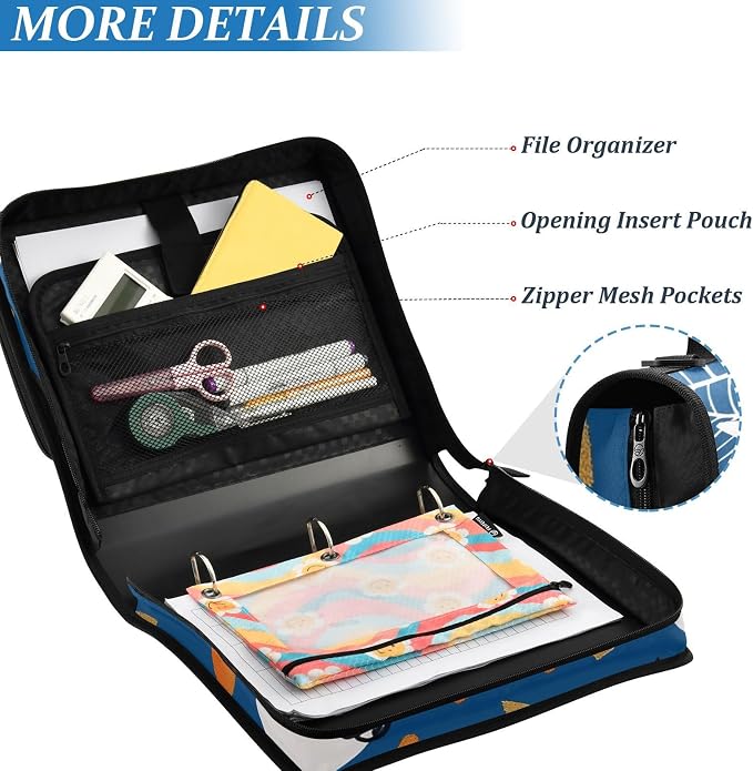3 D-Ring Zipper Binder Bag, Ghost Hat Spide R Web Pattern Removable Binder with Zipper Case Hold 300+ Sheets& 13 Inch Laptop for School Office Supplies Organizer