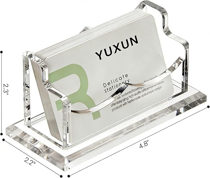 YUXUN Acrylic Business Card Holder for Desk, Business Cards Holder Organizer for women, Clear Business Card Display Stand, 8mm Thicken Acrylic Base, 50+ Business Cards for Office Exhibition Home