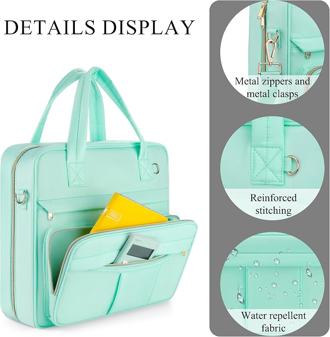 Zipper Binder | 3 Inch O-Ring, 600 Sheet Capacity Trapper Keeper with Shoulder Strap & Handle, Binder Bag with Multiple Storage Pockets, Fits 13" Laptop (Mint Green)