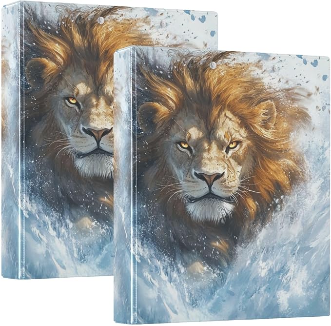 Lion Blue Decorative 3 Ring Binder 1.5 Inch Large View Binders with Pockets Holds 200 Sheets File Organizer for Office College School, 2 Pack