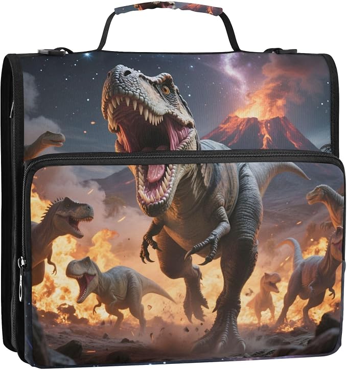 Dinosaurs Roar 3 Ring Binder Bag 1.5 inch Binder Organizer with Zipper Shoulder Strap 500 Sheet Documents Storage for School Office