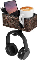 Under Desk Cup Holder Clamp on Cup Holder PU Leather Clip on Desk Organizer | Desk organizer with pencil holder clamp on side, under desk hanging organizer, clip on cup holder desk phone stand holder PU