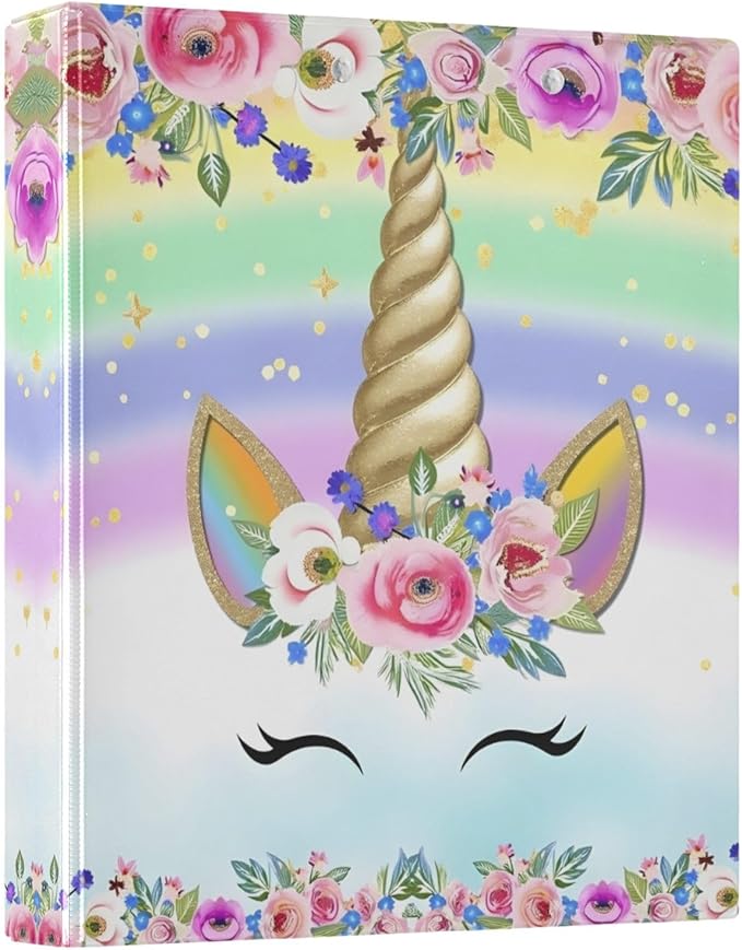 3 Ring Binder Unicorn Pink 1.5" Round Ring Binders View Binder with 200 Sheet for Kids School Supplies Women Men Office, 1 Pack