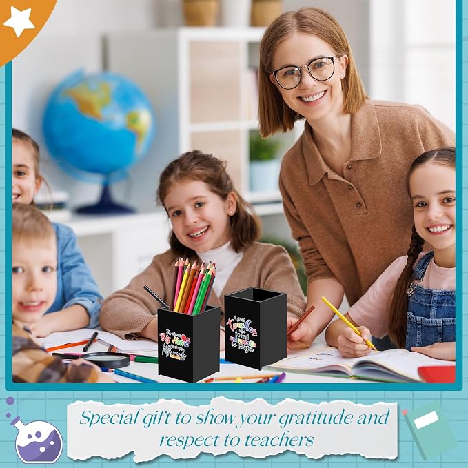 Cholemy 10 Pack Teacher Appreciation Gifts Bulk Pencil Holders Acrylic Pen Holder Desk Organizer Pencil Cup Containers for School Office Home Supplies Christmas Teacher Gifts(Black)
