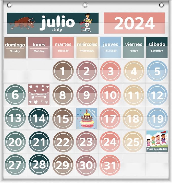 Boczif Monthly Calendar Pocket Chart for Classroom(Spanish White)