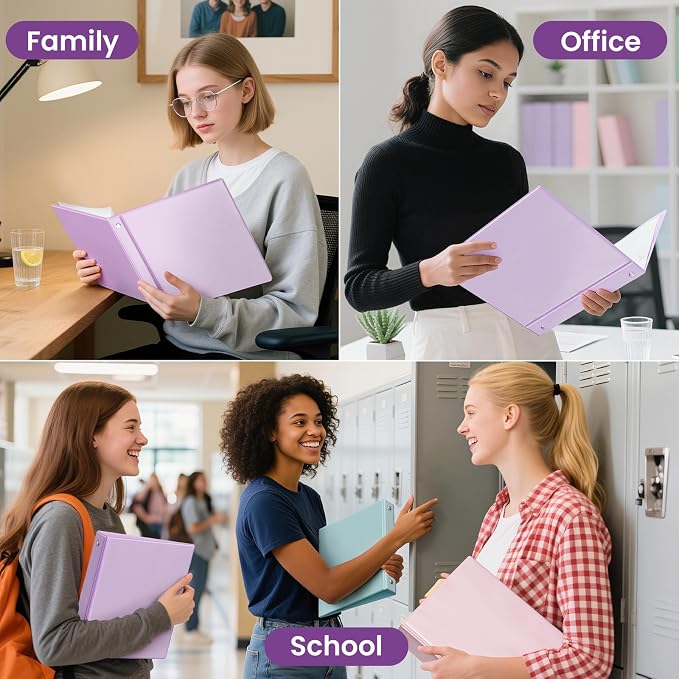 SUNEE 3 Ring Binder 3 Inch 4 Pack, 3" Clear View Binder Three Ring PVC-Free (Fit 8.5x11 Inches) for School or Office Supplies, Purple