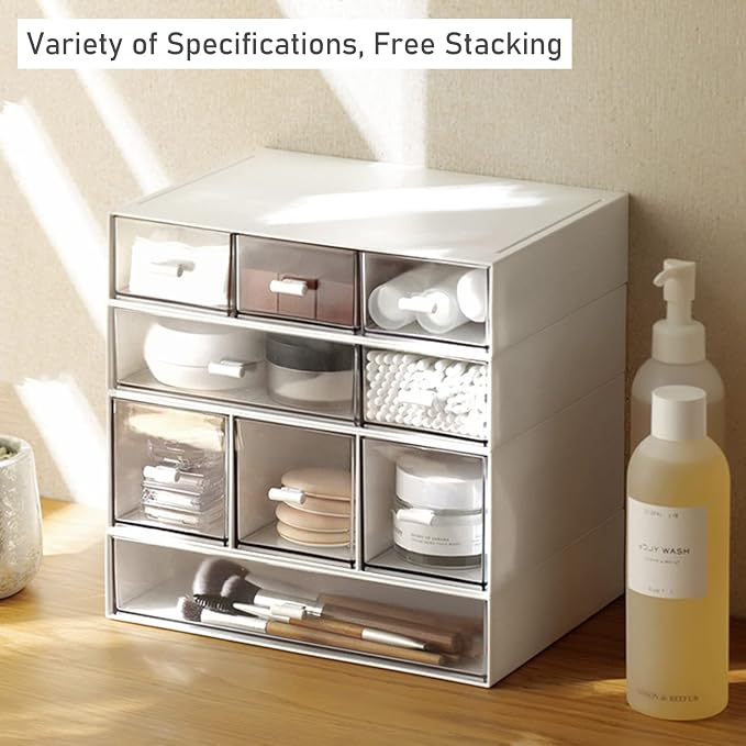 Desk Organizer-Stackable Storage Drawers, Plastic Compact Desk Storage Box Perfect for Collection Small Item/Cosmetic Office Organizer - 3 drawers (White)