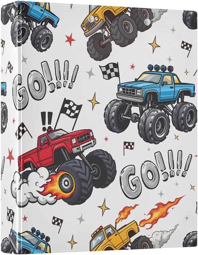 3 Ring Binder Truck Racing Car Flag Truck 1.5" Round Ring Binders View Binder with 200 Sheet for Kids School Supplies Women Men Office, 1 Pack
