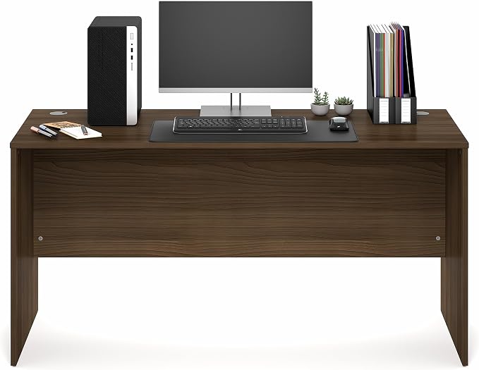 Furinno Roger Computer Desk, 60 Inch Rectangular Executive Desk with Modesty Panel, Home Office Desk with Thick Tabletop, Desk Cord Grommet, Scratchproof, for Home Study, Office, Modern Walnut