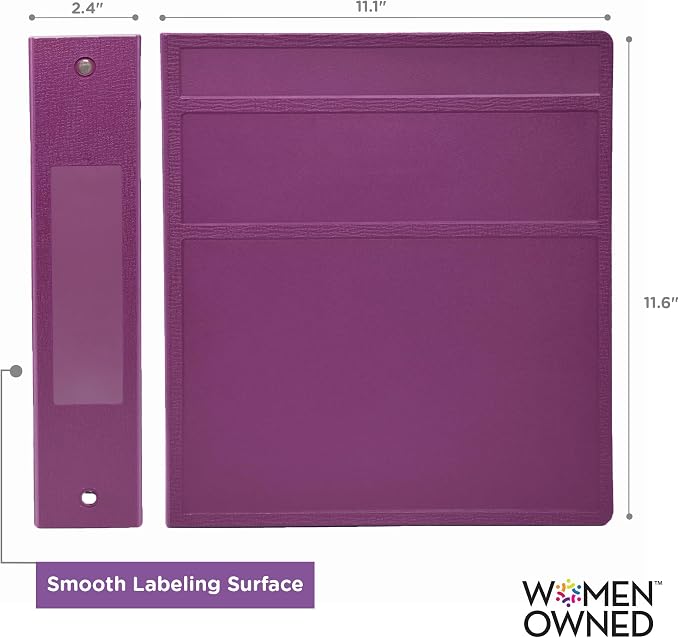 Carstens 2-Inch Heavy Duty 3-Ring Binder - Side Opening, Dewberry Purple, Durable Plastic, No-Gap Rings, Waterproof Cover No Pockets, Holds 300 Letter Sheets, BPA-Free Made in USA (2841-3R) Case of 16