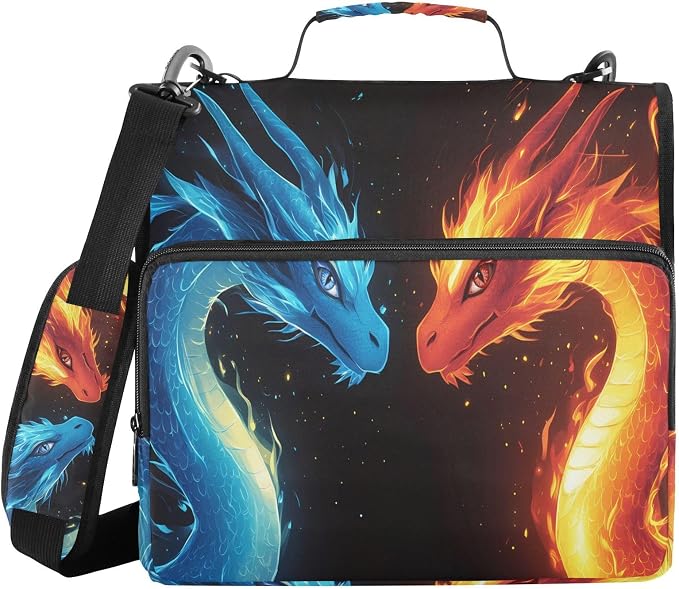 Red Blue Dragons Fire Eyes 3 Ring Binder Bag 1.5 inch Binder Organizer with Zipper Shoulder Strap 500 Sheet Documents Storage for School Office