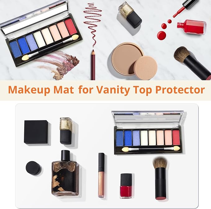 LovePads Makeup Mat for Vanity, 17" x 28" PVC Desk Mat & Dresser Cover Top | Waterproof Desk Protector, Vanity and Desk Accessories; Wipes Clean, Ideal for Writing, Nail Art, Craft Table, Clear