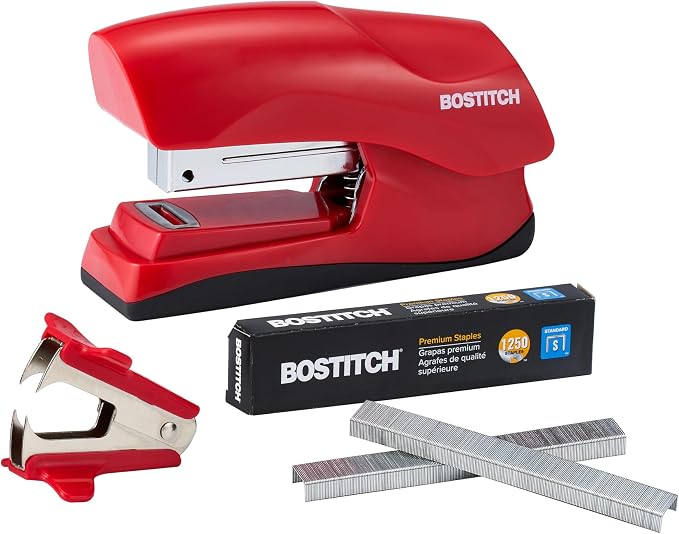 Bostitch Office Heavy Duty 40 Sheet with 1250 Staples and Staple Remover, No Jam Desktop Stapler, School Bulletin Boards, Office & Classroom, Red (B175-RED-VP)