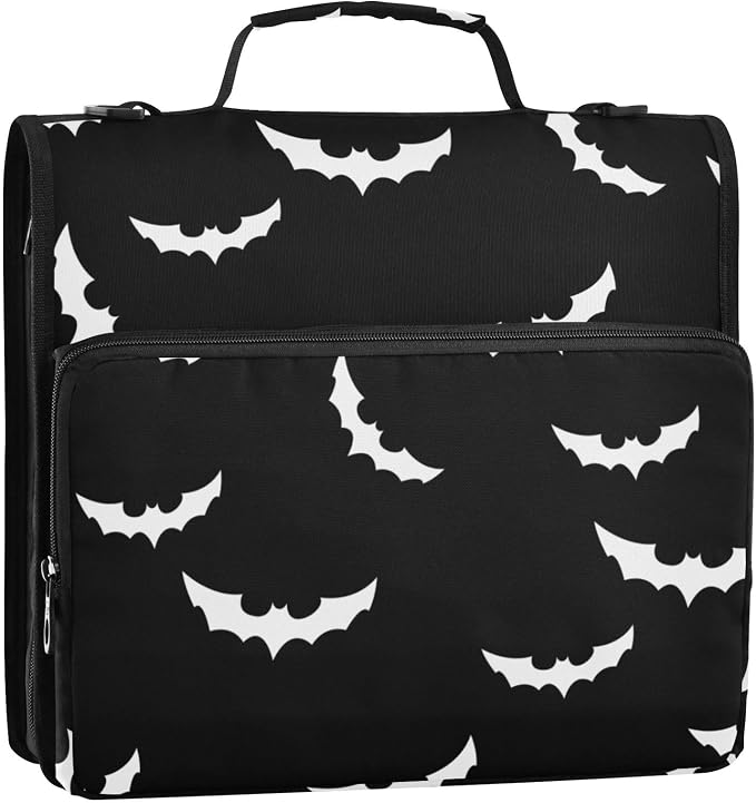 Halloween Bat Binder Bag 3 Ring Zipper with Handle Shoulder Strap | for School Work Office Organizer Storage Case