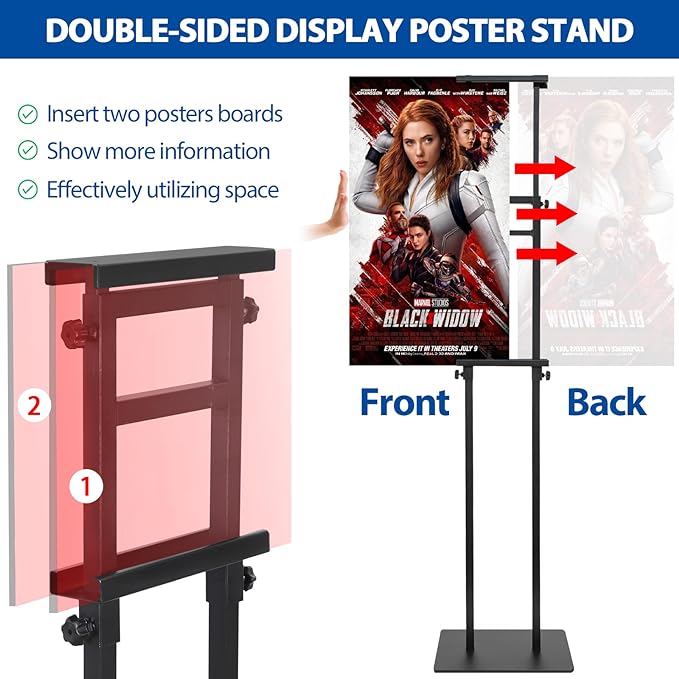 VAIIGO 2Pack Poster Stand for Display, Heavy Duty Floor Standing Sign Holder, Double-Sided Poster Board Stand, Adjustable Height Up to 80 inch, Outdoor Banner Stand for Board & Foam Display, Black