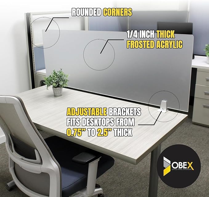 OBEX Clear Acrylic Desk Mounted Privacy Panel, 24" x 30", Clear