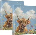 JIPONI 3 Ring Binder A Cute Highland Cow 1 Inch Round Binders for Men Women Students, Cute File Organizer for Office School, 2pcs