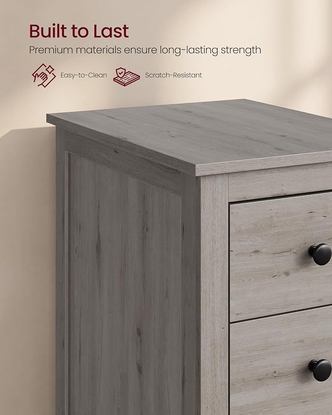 VASAGLE Side End Table with 3 Storage Drawers, Nightstand Farmhouse | Narrow Bedside Table for Living Room, Bedroom, Home Office, Washed Gray, LIRY Collection ULET132G101S