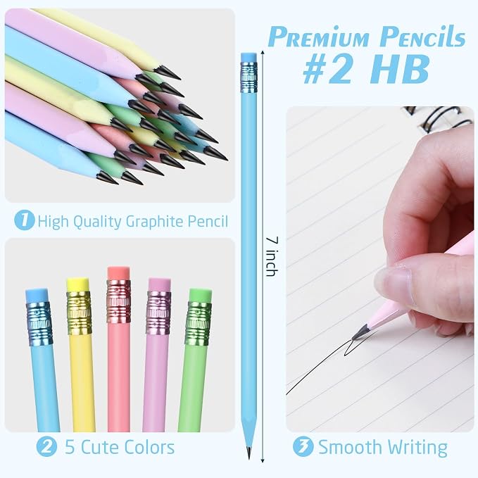 Cholemy 120 Pcs Welcome Back to School Gifts Colorful #2 HB Pencils Bulk with Top Eraser Unsharpened Decorative Pencils for Students First Day of Schools Classrooms Reward(Colorful,Pastel)