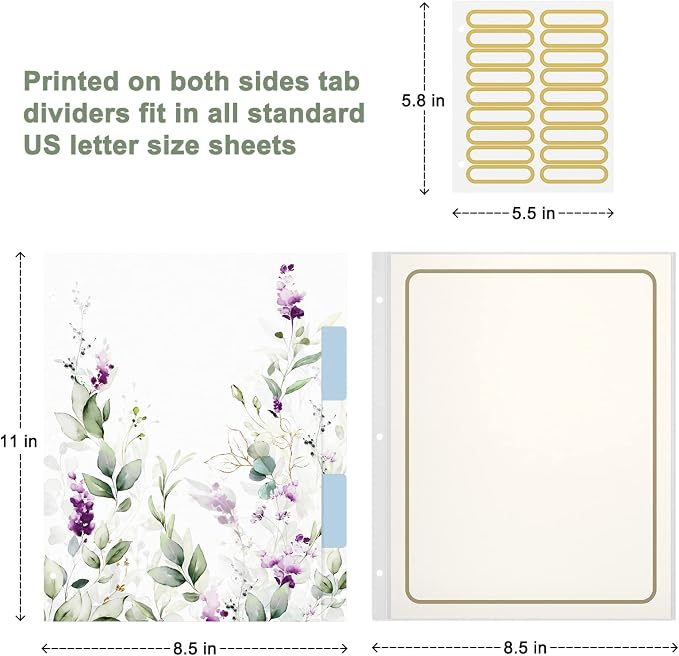 Rouidr 3 Ring Binder with clipboard, 1 inch 8.5 x 11 in Letter Size View Binders Organizer with Dividers Tabs & Clear Sleeves, School Supplies, Office Supplies, Wisteria