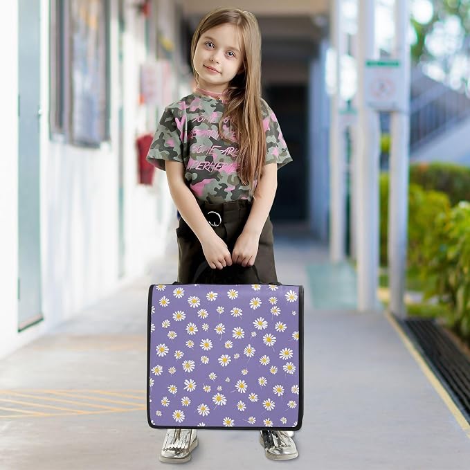 Aslsiy Zipper Binder for Girls Boys White Flowers 1.5 inch 3-Ring Binder Organizer Purple Field for School Office Supplies
