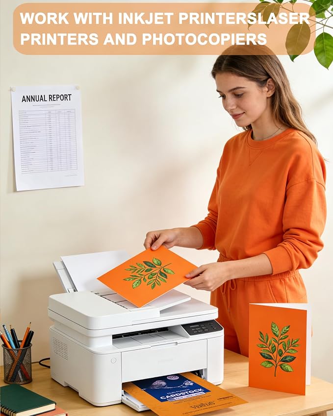 Veritas Orange Colored Cardstock, 8.5" x 11" Colored Card Stock, 110LB/199GSM Printer Paper, 100 Sheets, Colored Multi-Purpose Paper, for Inkjet & Laser Printing, Invitations,Art Projects & Crafts