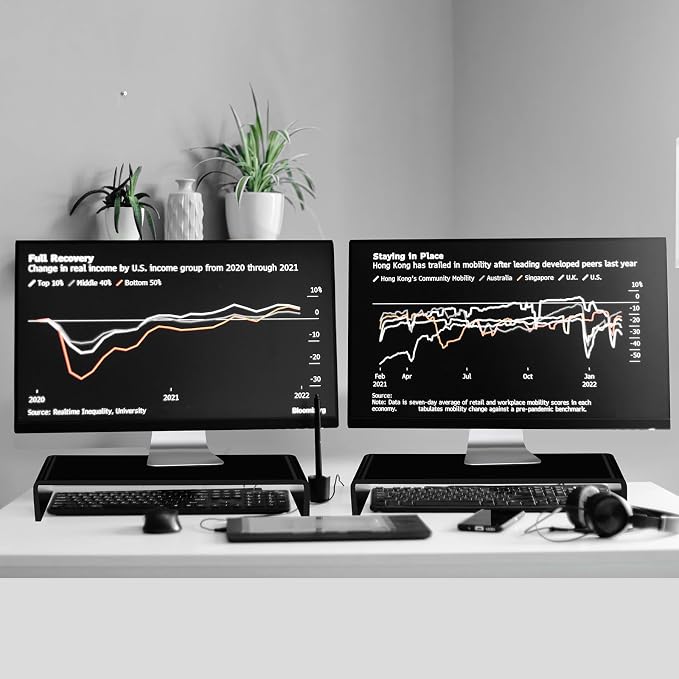 Jetec 2 Pcs Acrylic Monitor Stand Desktop Video Acrylic Monitor Riser Desk Shelf Computer Stand for Laptop TV Computer Screen Desk Organizer Teacher's Day Supplies (Black, 20 x 8 x 3 Inch)
