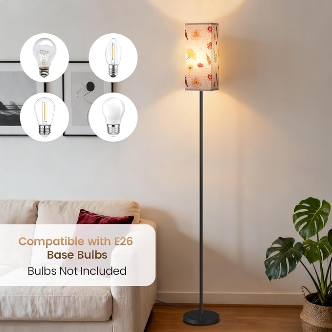 64.6" Floor Lamp, Pole Lamp with Foot Switch, Modern Standing Lamp, Minimalist Freestanding Lamp (Bulb Not Included), for Living Room, Bedroom Office ETL Listed, Black and Printed X07LD05