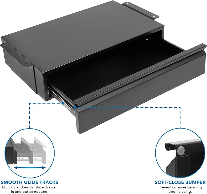 Mount-It! Under Desk Pull-Out Drawer, Heavy-Duty Steel Under Table Slide-Out Storage Organizer, Smooth Glide Track, Fits Desks Over 0.71″ Thick, 11 lb Capacity