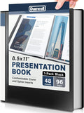 Dunwell Presentation Binder 48-Pocket, Displays 96 Pages, 8.5x11 Portfolio Binder with Plastic Sleeves, Storage and Organizer for Documents, Photos, Kids Artwork, Projects, Recipes (Black)