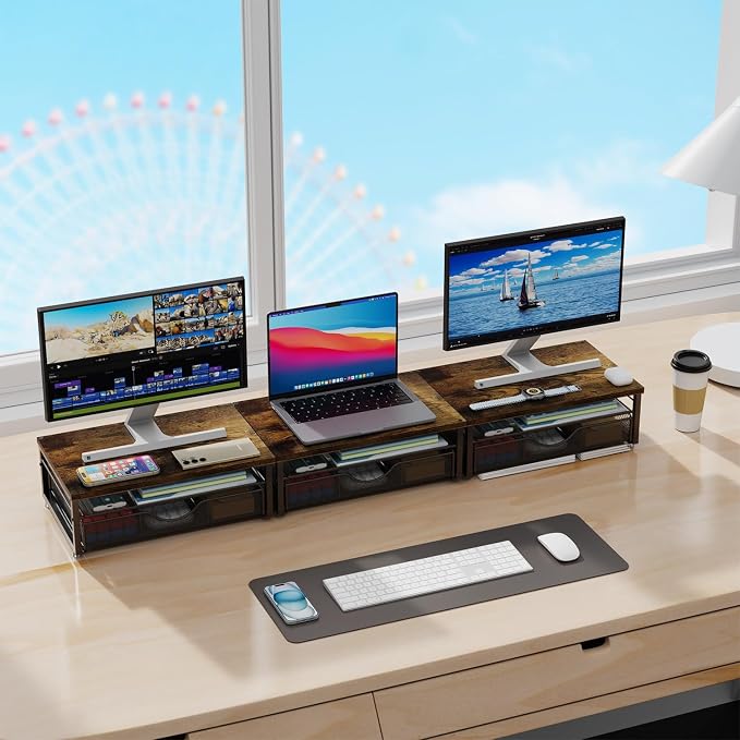 gianotter Computer Monitor Stand Riser with Drawer | Wood Desk Organizers and Accessories Desk Accessories & Workspace Desktop Organizers Storage for Printer Stand (Wood)
