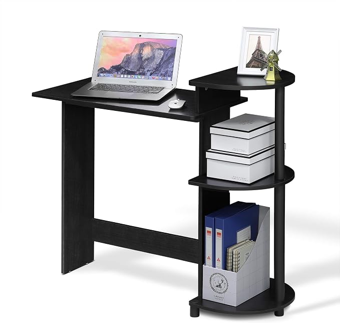 Furinno COMPACT Desk, 28.5" Wide Gaming Desk with Shelves, Computer Desk with Book Shelf, Office Desk for Home Office, Study Room, Dorm, Bedroom, Americano