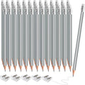 60 PCS Silver Pencils Bulk with Eraser, Pre-Sharpened HB Pencils for Writing & Drawing, School Supplies for Kids Homework, Tests, Art Crafts & Teacher Grading (Silver)