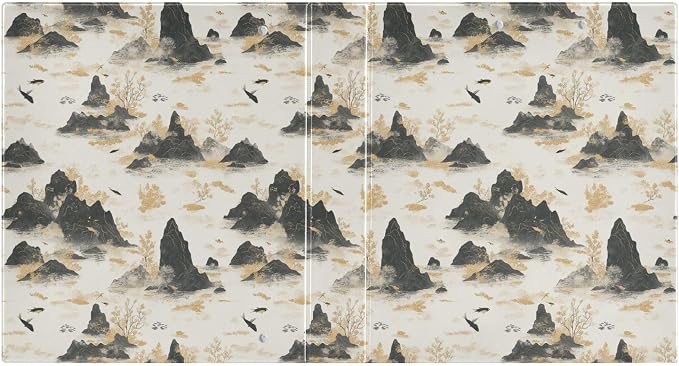 Chinese Landscape Mountain Tree Binder 1.5 Inch Binder with Clipboard&Pockets, Ink Painting Hardcover Binders 3 Ring, Heavy Duty Large File Folder for Office School Supplies - Holds 200 Sheets
