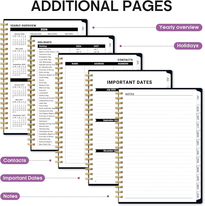Taja Planner 2026-2027, Jul 2026-Jun 2027 Monthly & Weekly Calendar Planner | 6.3" x 8.5", Hardcover Academic Calendar, Teacher Student Agenda Book with Tabs, School Office Supplies, Bold Bouquet