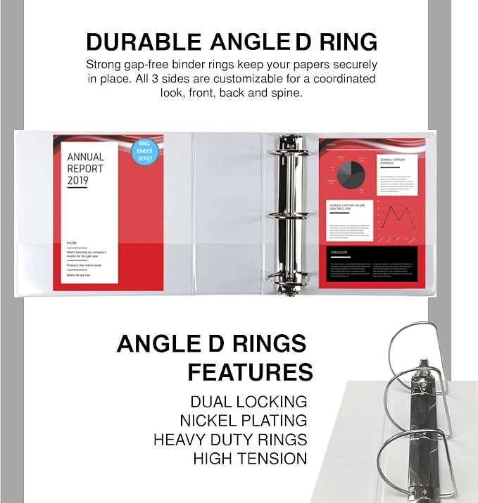 3 Ring Binder, 2 Pack of 3 Inch D Ring Binders, 8.5" x 11" Presentation Folder View Binder with Pockets, Durable Non-Stick Customizable Clear View Cover for Documents, Files, Projects (White)