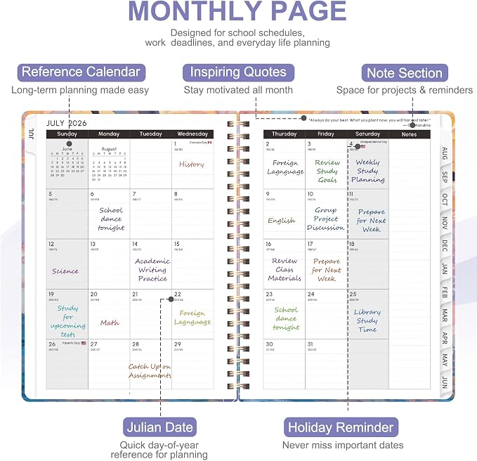 Planner 2026-2027, Weekly and Monthly Academic Year Calendar Planner, July 2026 - June 2027, Daily Agenda Book for Office School Supplies, A5(6.3'' x 8.5'')