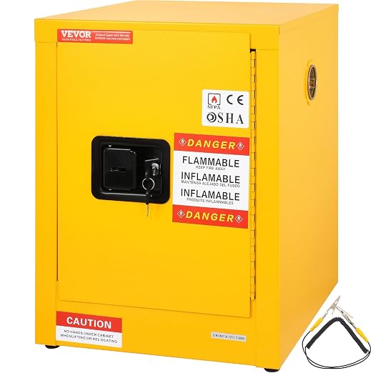 VEVOR Flammable Cabinet 17" x 17" x 22", 12 GalCold-Rolled Steel Flammable Liquid Storage Cabinet, Explosion Proof with 1 Adjustable Shelf 1 Door for Commercial Industrial Use, Yellow