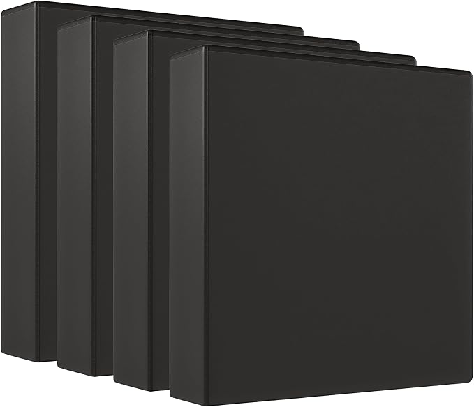 Staples 2" 3-Ring View Binder, Black, 4/Pack