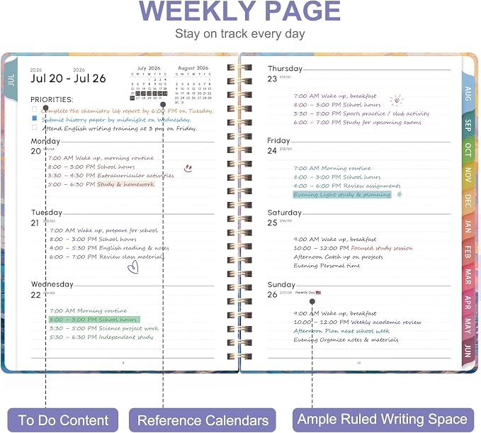 Planner 2026-2027, Weekly and Monthly Academic Year Calendar Planner, July 2026 - June 2027, Daily Agenda Book for Office School Supplies, Letter Size(8.5'' x 11'')