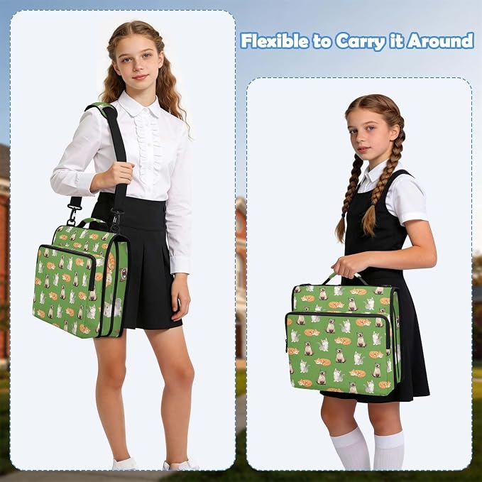 Cat Print Zipper Binder File Organizer Bag 3 D-Ring | with Shoulder Strap, Holds 500 Sheets & 14in Laptop, 3 Ring Binder for Office Supplies