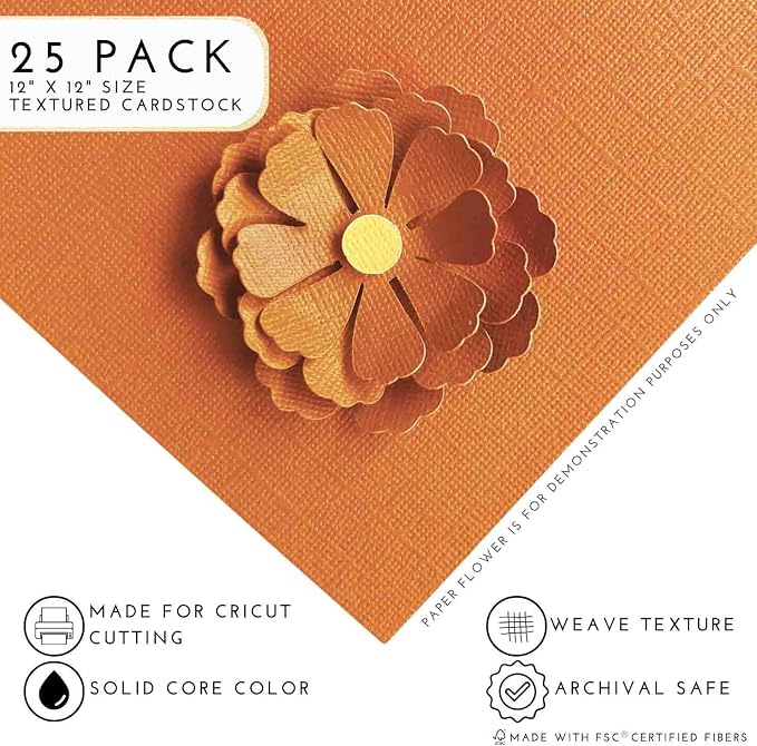 ORANGE TAFFY—12x12 Textured Cardstock | 80lb Textured Orange Scrapbook Paper | Premium Cardstock for Cricut Cutting | 25 Sheets