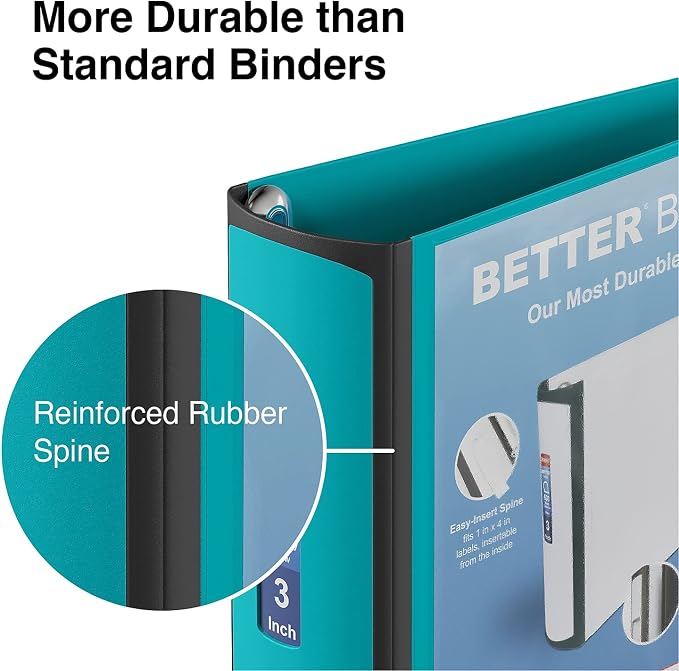 Staples Better Binder, 3-Inch 3-Ring View, Light Blue, 2-Pack | Durable binder for office and school document organization and storage.