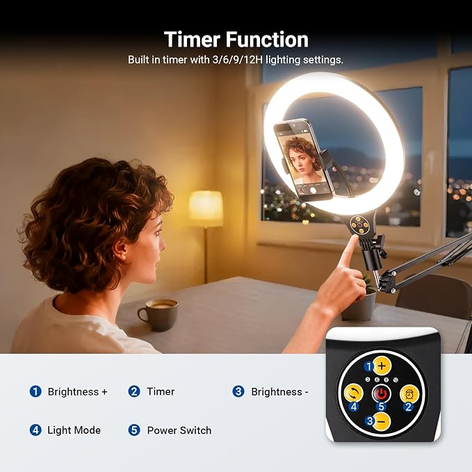 NEEWER Entry Level Version 10.5" 10W Ring Light with 46"-63" Stand, Overhead Phone Holder Mount Compatible with iPhone, Bi Color LED Selfie Lighting CRI85+ for TikTok Video Recording Streaming, N44